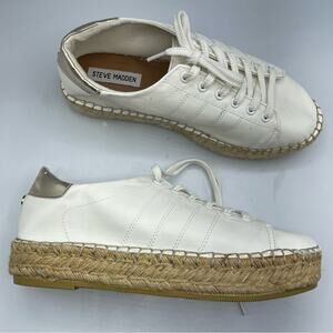 Steve Madden Tamilyn White Faux Leather Platform Espadrille Shoes Womens 10 Flat
